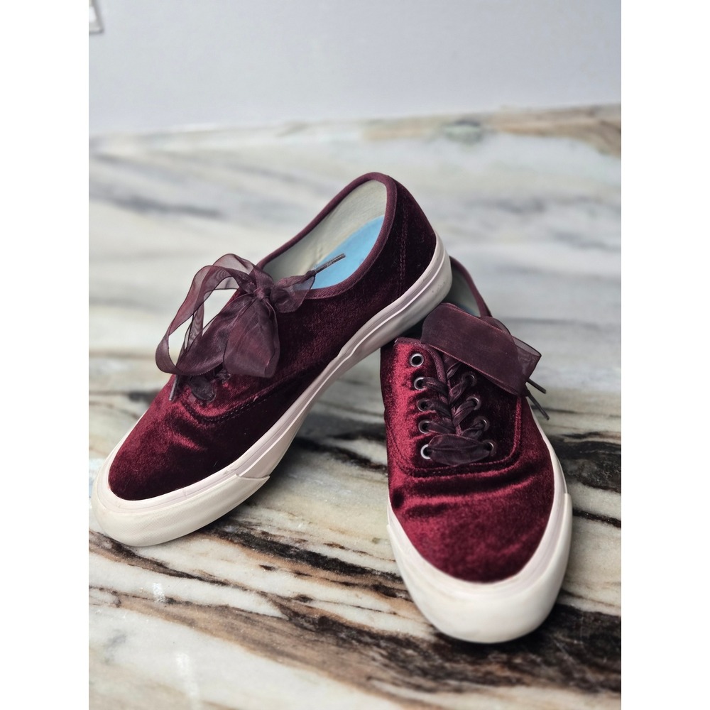 SeaVees for J.Crew Legend Burgundy Velvet Ribbon Lace Sneakers 8.5 Coquette‎